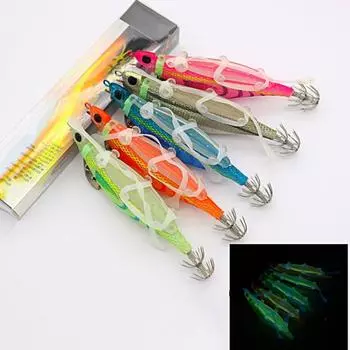 Джиговые приманки для кальмаров Тонкая текстура Светящийся эффект Острый крючок Имитация дизайна Высокая гибкость Высокая уловистость Яркий цвет Светящаяся наживка Крючок для кальмара E