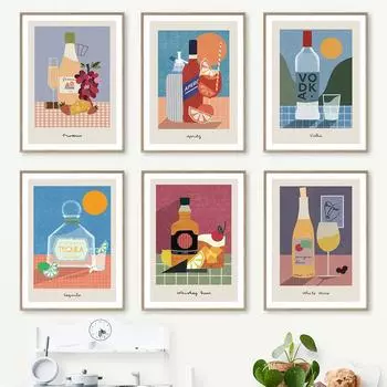 Джин Ром Маргарита Мохито Пиво Вино Коктейль Настенная картина на холсте Плакаты на скандинавскую тему и принты Настенные панно для декора барной комнаты 21x30cm No Framed