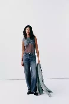 ДЖИНСОВЫЙ ТОП С КРУЖЕВНОЙ ОТДЕЛКОЙ