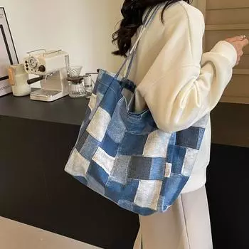 Джинсовая большая сумка Большая вместительная ручная сумка Женская пригородная сумка через плечо чёрный