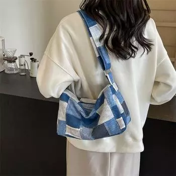 Джинсовая холщовая сумка Женская сумка через плечо Пригородная большая сумка чёрный