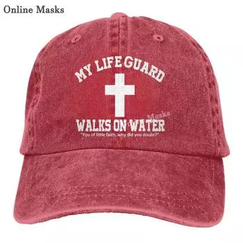 Джинсовая кепка My Life Guard Walks On Water Христианская пасхальная религиозная бейсбольная кепка для папы Классическая регулируемая женская кепка унисекс One Size