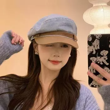 Джинсовая кепка с плоским верхом для газетчика, детская замшевая кепка в стиле ретро, восьмиугольная кепка, универсальный берет, кепка художника Adjustable (54-59cm)