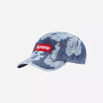 Джинсовая кепка Supreme Flames из жаккардового денима, вымытый индиго 23SS