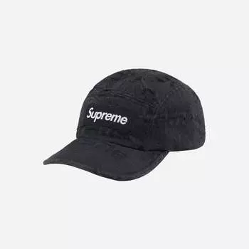 Джинсовая кепка Supreme с потертыми логотипами, черная 21SS -
