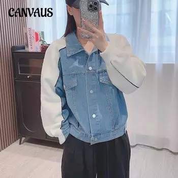 Джинсовая куртка Aging Splicing, женская осенне-зимняя корейская одежда, повседневный вязаный кардиган One size чёрный