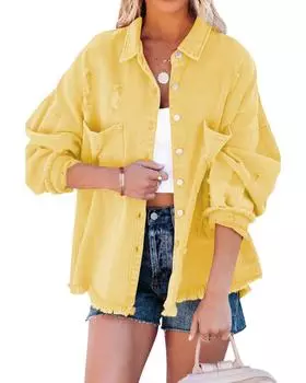 Джинсовая куртка Azura Exchange с бахромой XL жёлтый