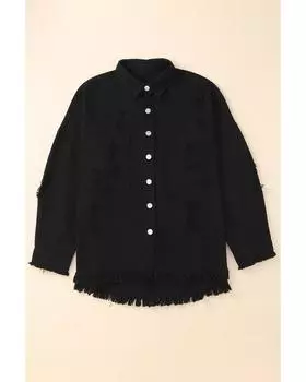 Джинсовая куртка Azura Exchange с бахромой L чёрный