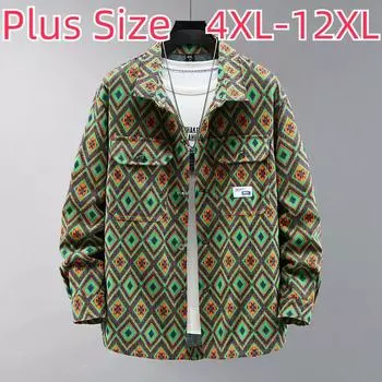 Джинсовая куртка больших размеров, мужская весенне-осенняя рабочая одежда, повседневное свободное пальто, толстяк, очень большая куртка с лацканами 4XL-10XL 12XL зелёный
