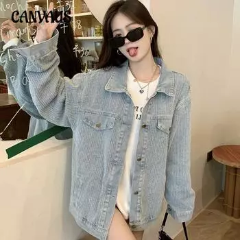 Джинсовая куртка больших размеров, женская, весна-осень, ретро, свободная куртка S синий