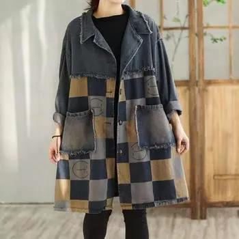 Джинсовая куртка большого размера, женские свободные теплые топы в стиле ретро с принтом, повседневная и удобная универсальная ветровка M