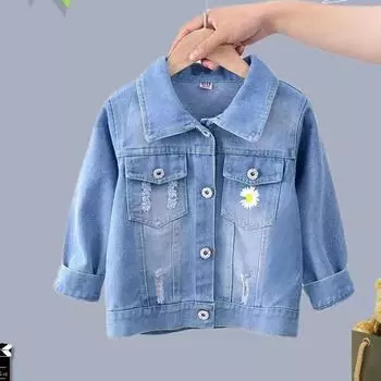 Джинсовая куртка для девочек, весенне-осенняя куртка в корейском стиле, топ 160 синий