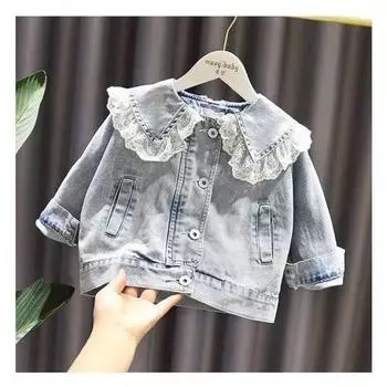 Джинсовая куртка для маленьких девочек, модное детское джинсовое пальто для девочек, милая кружевная верхняя одежда принцессы, детская одежда 160cm