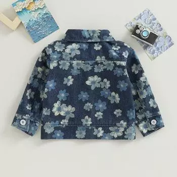 Джинсовая куртка для малышей с градиентным/цветочным принтом, повседневные легкие куртки на пуговицах для маленьких девочек и мальчиков, весенняя верхняя одежда 6-9 Months розовый