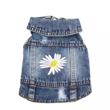 Джинсовая куртка для собак и домашних животных с цветочной вышивкой, синяя джинсовая куртка для кошек, жилет, одежда для щенков XS