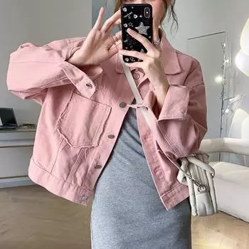 Джинсовая куртка для женщин, новая модная весенняя повседневная однобортная джинсовая куртка, шикарное винтажное свободное пальто с длинными рукавами One Size синий