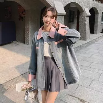 Джинсовая куртка для женщин Petite Autumn New Korean Style Retro Design Short Top S