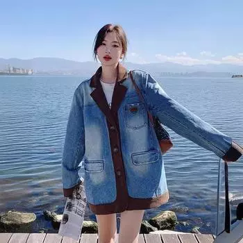 Джинсовая куртка для женщин, повседневный дизайн, маленькая текстура, маленький костюм, верх S