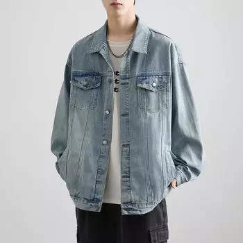 Джинсовая Куртка, Джинсовая Куртка Для Мальчиков, Черная Американская Улица, Весна, Осень, Зима, Свободный крой, Модная Верхняя Одежда, С Длинными Рукавами, Оверсайз S