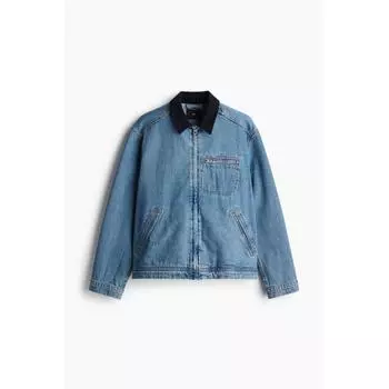 Джинсовая куртка HM Regular Fit с вельветовым воротником, синяя джинсовая ткань