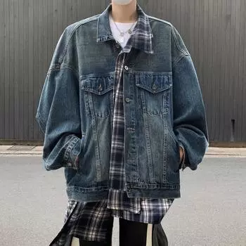 Джинсовая куртка из двух частей с нерегулярным плетением в клетку, мужская, весна и осень, новая свободная модная куртка High Street M