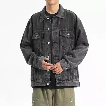 Джинсовая куртка Куртка мужская и женская осенне-зимняя утолщенная повседневная одежда в стиле Гонконга литературная и свободная M чёрный
