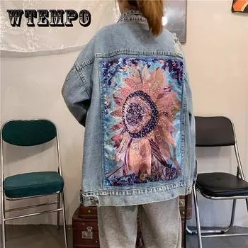 Джинсовая куртка Модная женская осенняя свободная джинсовая куртка больших размеров