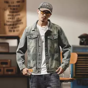Джинсовая куртка мужская американская уличная модная брендовая ретро-топ весенняя свободная куртка хулиганского стиля M