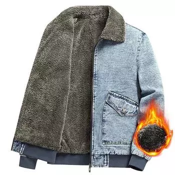 Джинсовая куртка мужская из флиса и толстого корейского варианта трендовой повседневной красивой зимней мужской куртки большого размера с лацканами M