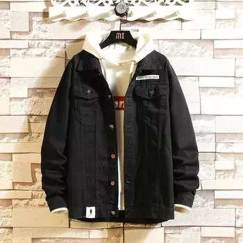 Джинсовая куртка мужская модная свободная куртка весна-осень ретро топы пара модный бренд M чёрный