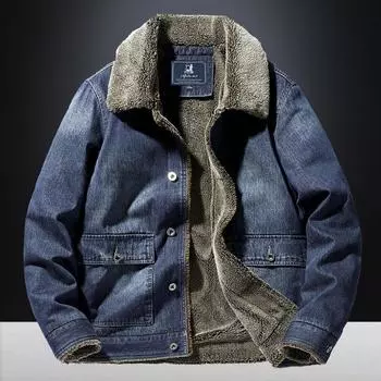 Джинсовая куртка мужская новая зимняя бархатная утолщенная свободная куртка большого размера из овечьего бархата и хлопка M