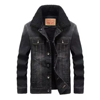Джинсовая куртка мужская, новый стиль, мужская, из овечьего бархата с лацканами, плюс утолщенный бархат, осень-зима, большой размер, свободная джинсовая хлопковая куртка M