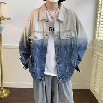 Джинсовая куртка мужская сезонная модная брендовая повседневная куртка мужская одежда высокого класса хулиганское красивое свободное платье M синий