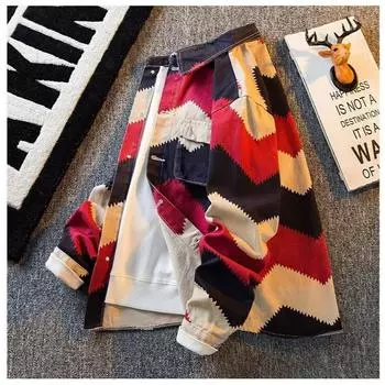 Джинсовая куртка мужская сезонная мужская одежда высокого класса дизайн персонализированная клетчатая свободная мужская куртка большого размера топ M красный