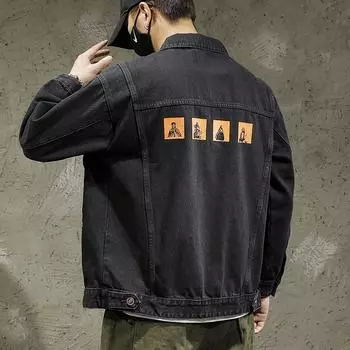 Джинсовая куртка мужская свободная модная брендовая ретро-трендовая бархатная куртка большого размера черная инструментальная куртка M синий