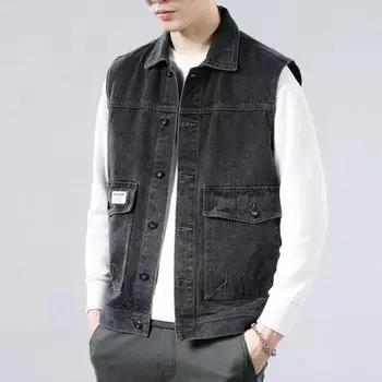 Джинсовая куртка Мужская весенняя молодежная свободная жилетка Мужская куртка без рукавов для инструментов M