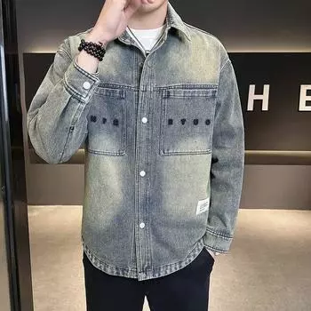 Джинсовая куртка мужская весна и осень новая рубашка стиль стираная ретро куртка джинсовая куртка модная одежда M синий