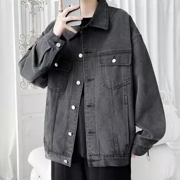 Джинсовая куртка мужская весна и осень новый корейский стиль свободный модный топ ретро удобная куртка с лацканами для мужчин M