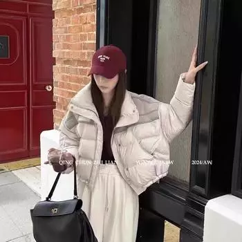 Джинсовая куртка-пуховик с воротником-стойкой для женщин, зимняя новая белая утиная пуховая утепленная куртка прилив M(80-110)