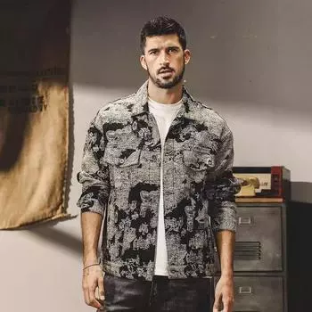 Джинсовая куртка рубашка мужская с длинными рукавами модная мужская одежда модная ретро красивая повседневная куртка топ M чёрный