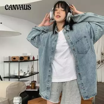 Джинсовая куртка-рубашка с длинными рукавами, женская весна и осень, свободная длинная рубашка-блузка Tide