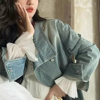 Джинсовая куртка с длинными рукавами Женская весенняя джинсовая одежда Женская куртка S