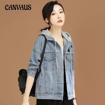 Джинсовая куртка с капюшоном и вышивкой мультфильмов, женская весенне-осенняя повседневная универсальная бейсбольная форма с длинными рукавами M