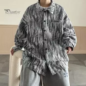 Джинсовая куртка с лацканами, длинными рукавами, нагрудными карманами, узором «тай-дай», рубашка, куртка свободного кроя, мужская верхняя одежда, уличная одежда XXXL чёрный