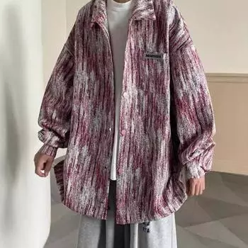 Джинсовая куртка с лацканами, длинными рукавами, нагрудными карманами, узором «тай-дай», рубашка, куртка свободного кроя, мужская верхняя одежда, уличная одежда XXL синий