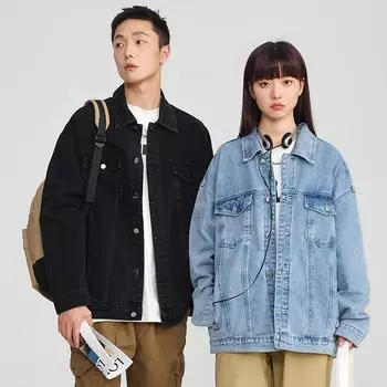 Джинсовая куртка с лацканами, мужская сезонная модная мужская джинсовая куртка в стиле ретро для пар M светло-синий