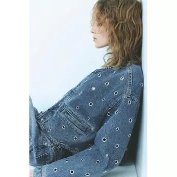 Джинсовая куртка с люверсами HM джинсовая синяя