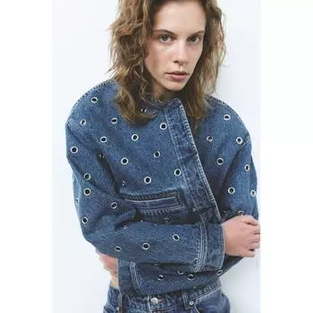 Джинсовая куртка с люверсами HM джинсовая синяя