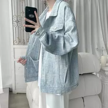 Джинсовая куртка с небольшим ароматом, мужская весенняя, новая, свободная, модная, брендовая, американская, куртка, корейский стиль, универсальный, джинсовый топ M