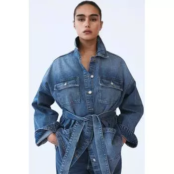 Джинсовая куртка с поясом HM джинсовая синяя